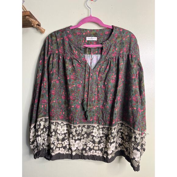 Natural Life Dara Top, Green Floral Border, size large, MSRP $49 - Picture 3 of 11